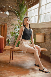 Astrid Longline Beige Floaty Shorts - Sugar + Style