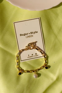 Box Chain Pearl and Jewel Charm Bracelet - Sugar + Style