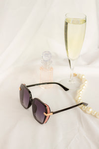 Front Lens Glitter Detail Hexagonal Sunglasses - Sugar + Style