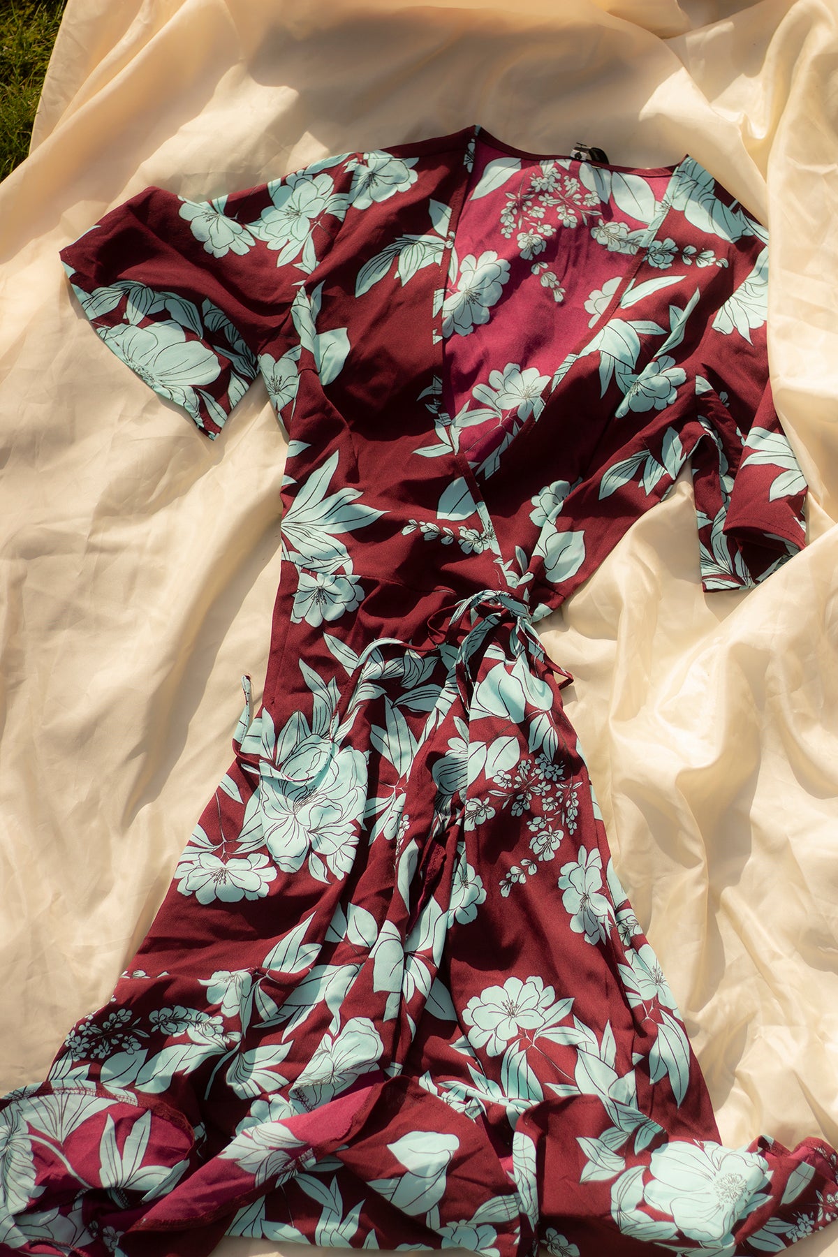 Short Sleeve Floral Contrast Print Wrap Dress - Sugar + Style
