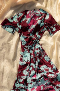 Short Sleeve Floral Contrast Print Wrap Dress - Sugar + Style
