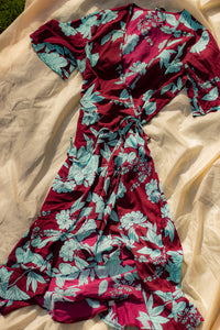 Short Sleeve Floral Contrast Print Wrap Dress - Sugar + Style