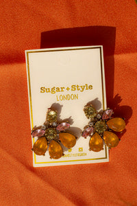 Yellow Flower Gem Stud Earrings - Sugar + Style