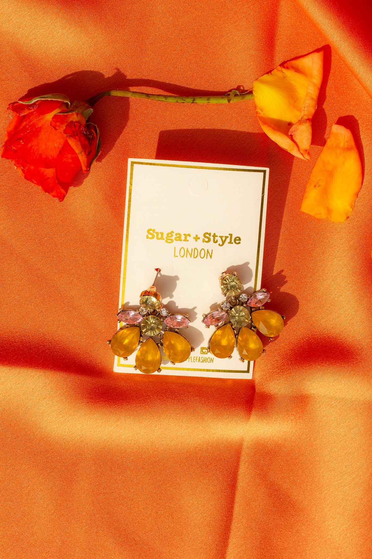Yellow Flower Gem Stud Earrings - Sugar + Style